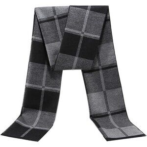 Men's Winter Scarf Soft Plaid Cashmere Feel Scarf with Tassels, Warm Long